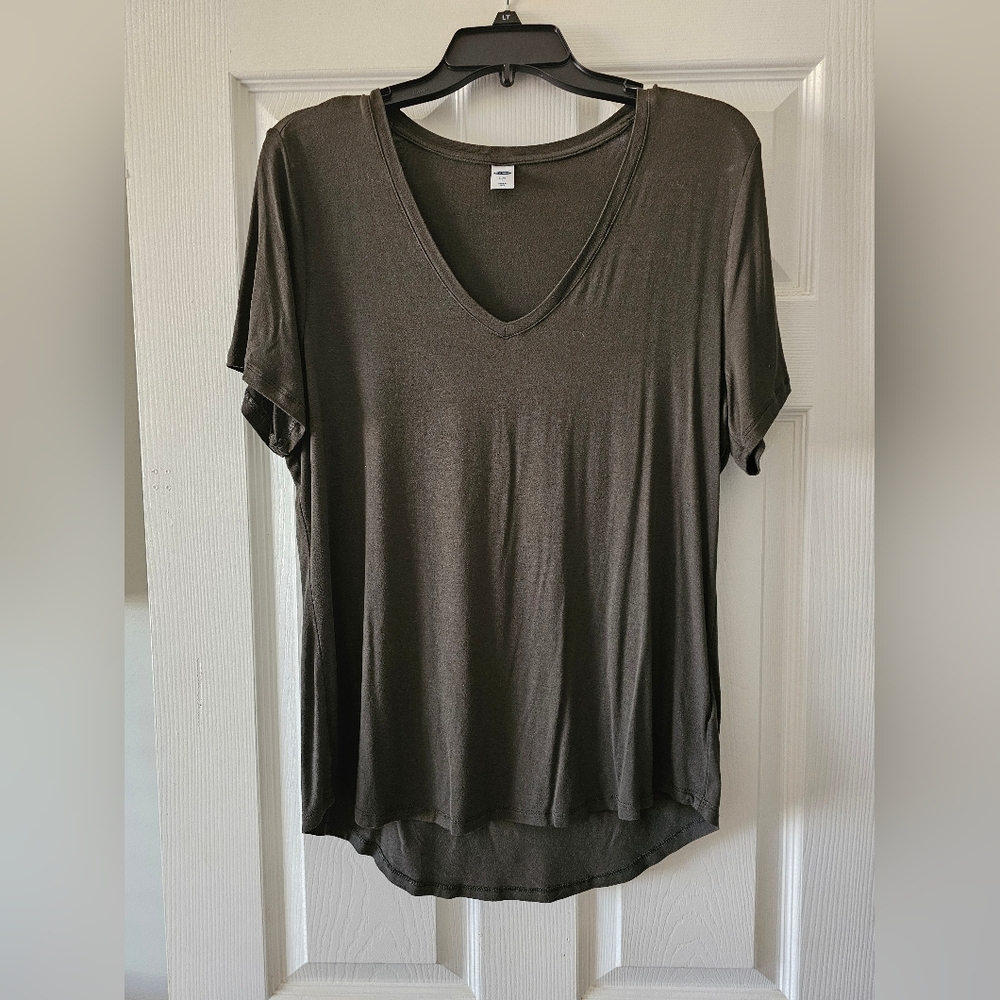Old Navy Women's Short Sleeve V-Neck Top - Dark Green